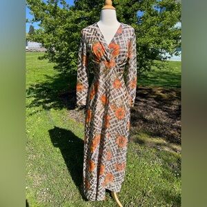 Vintage 70s Avalon Classics Maxi Shimmer Floral Cheetah Animal Sheer Dress Sz 12